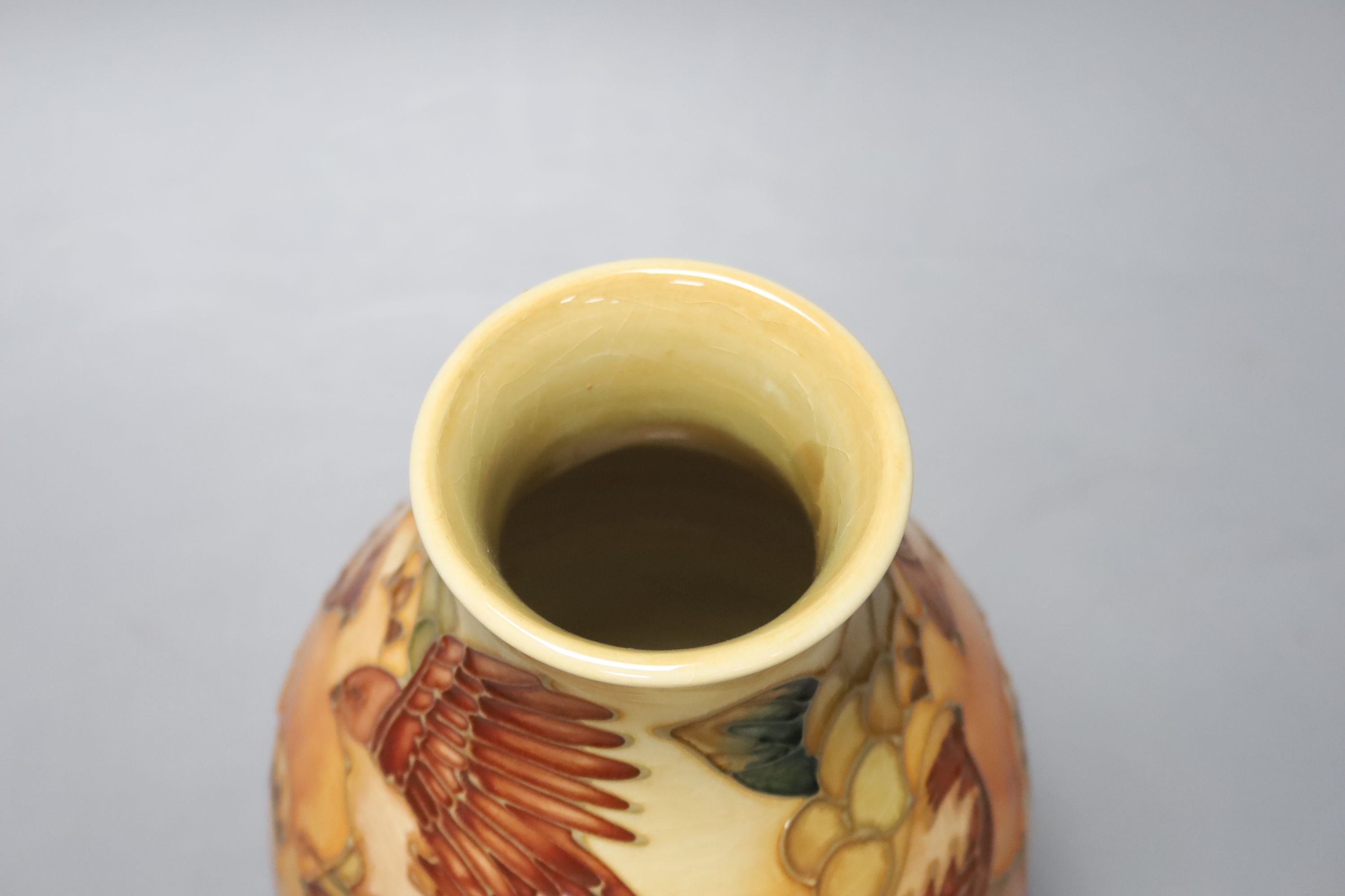 A small Moorcroft vase - Peach and Finch pattern